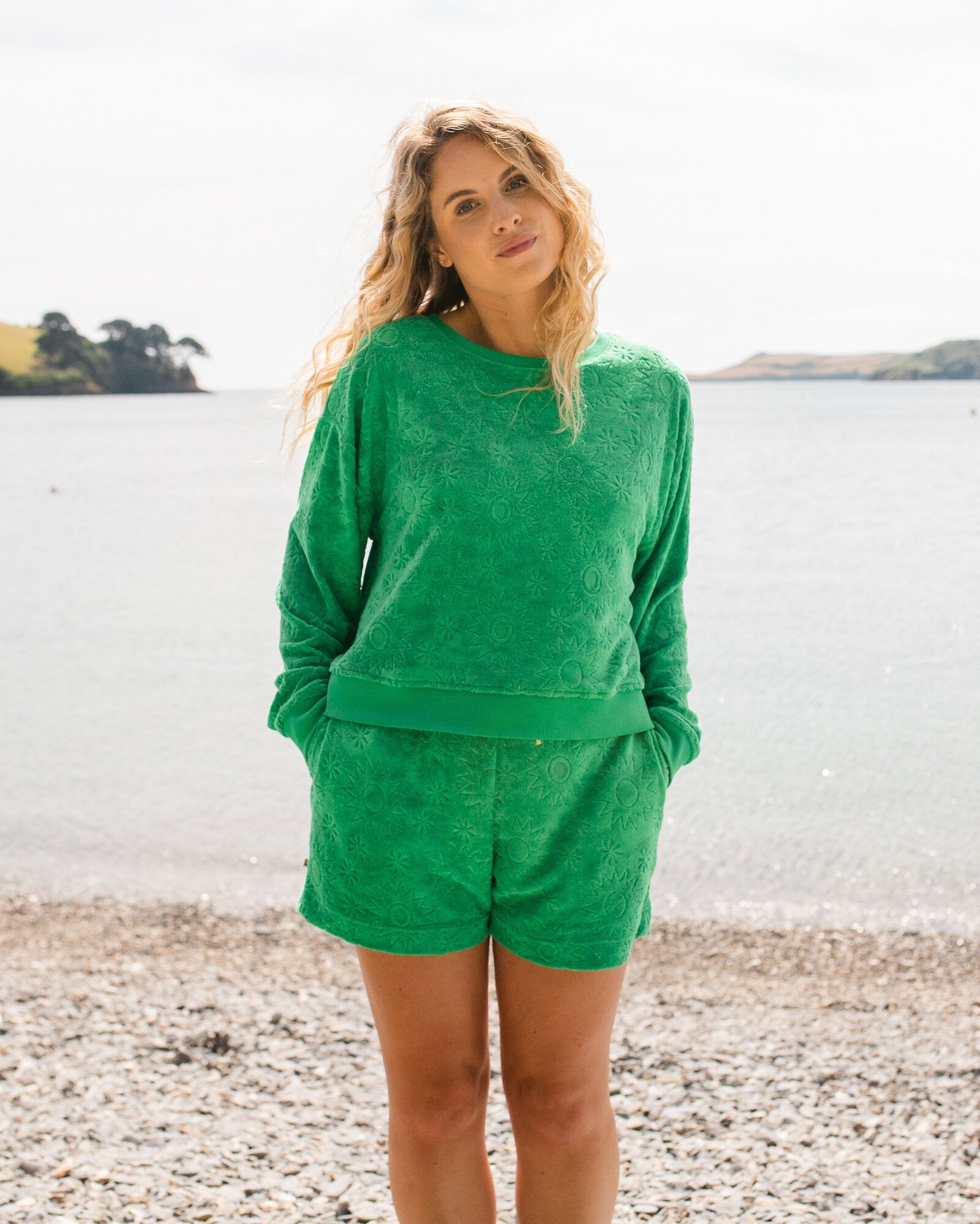 Vibes Textured Long Sleeve Top - Green Spruce