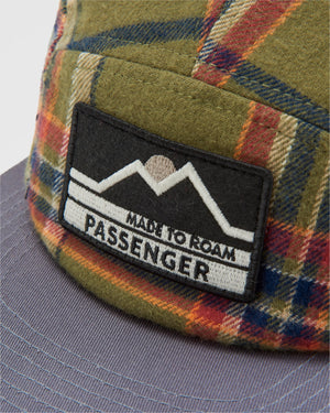 Fixie Recycled Flannel 5 Panel Hat - Khaki Green Check