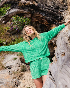 Vibes Textured Long Sleeve Top - Green Spruce