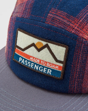 Fixie Recycled Flannel 5 Panel Hat - Rich Navy/ Red Ochre Check