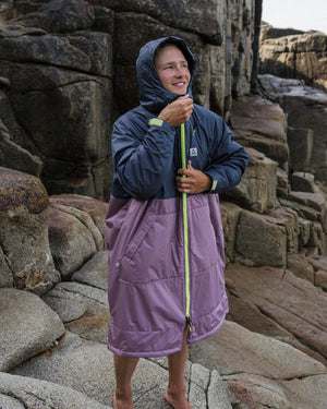 Waves Recycled Sherpa Lined Changing Robe - Grape / Charcoal