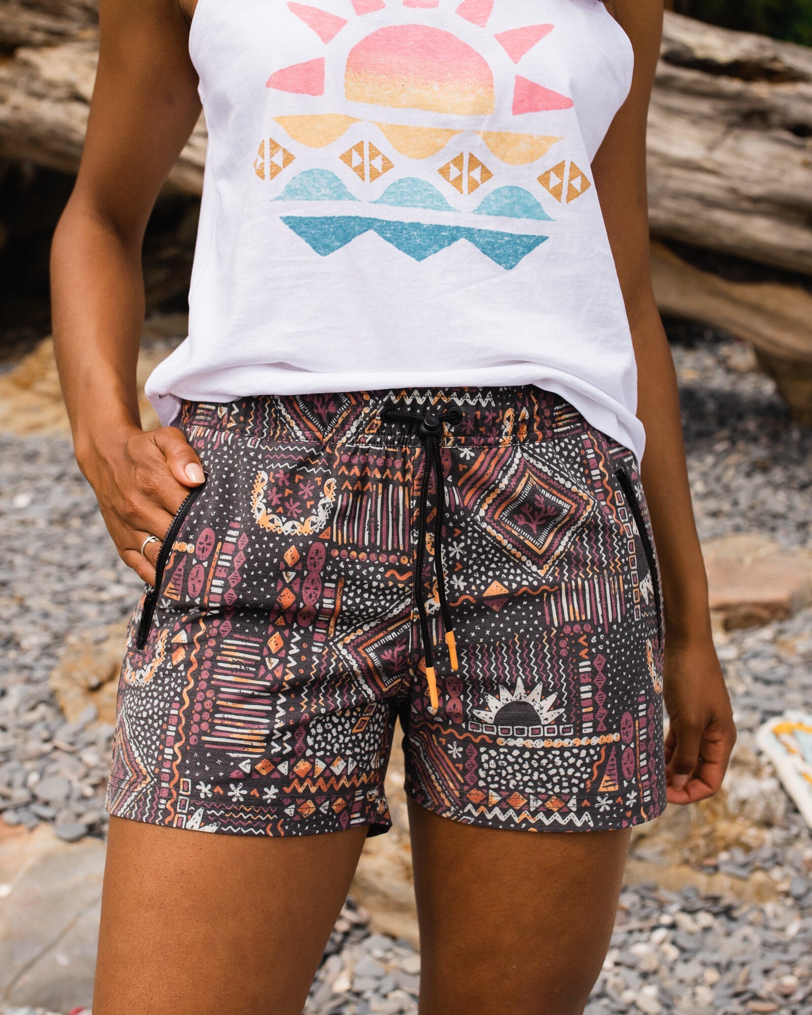 Way Out Recycled All Purpose Shorts - Vintage Patchwork Black/Multi