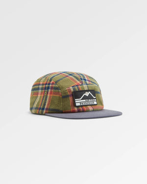 Fixie Recycled Flannel 5 Panel Hat - Khaki Green Check